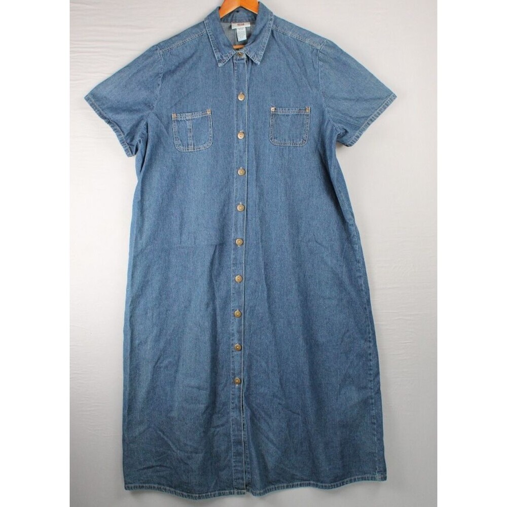 Vintage 90s Faded Glory Sleeveless ButtonDown Blue Denim Dress 22/24 Long Modest